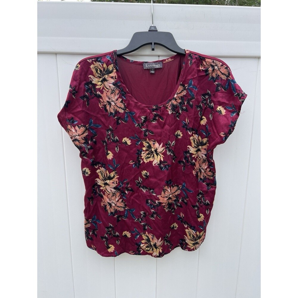 Luxology Womens Medium Floral Blouse Cap Sleeve